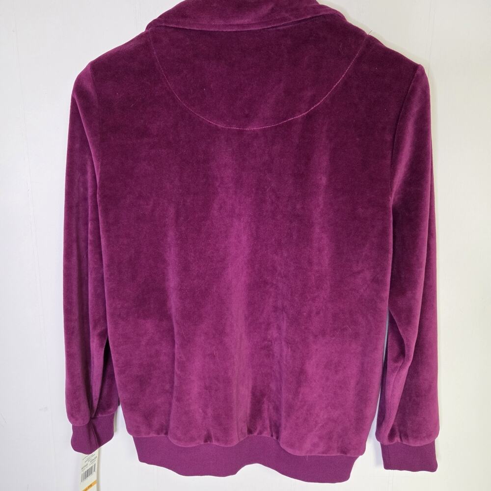 NWT Alfred Dunner Burgundy Velvet Zip Up Jacket With Embellishment Petite Small - Picture 2 of 8